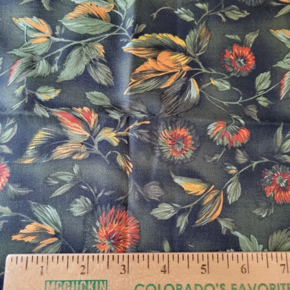 Water Tex Cheri Strole SSI Floral Cotton Fabric 36x42” Green Orange Leaves